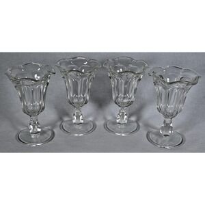 Set of (4) Ice Cream Parlor‎ Sundae Clear Glass Hexagon Flower Top Parfait Cup